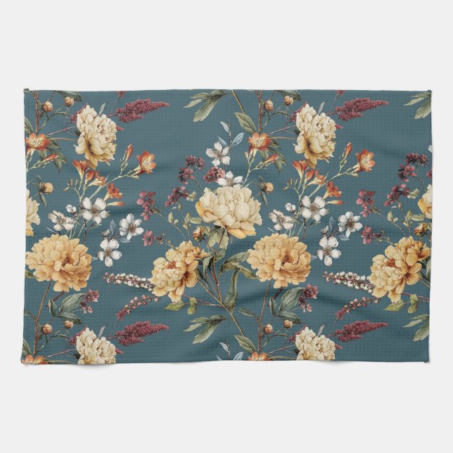 Linge De Cuisine Chinoiserie Floral watercolour botanical modern  (Horizontal)