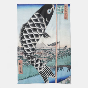 Linge De Cuisine Chinoiserie Koinobori Carpe & Paysage du Fuji