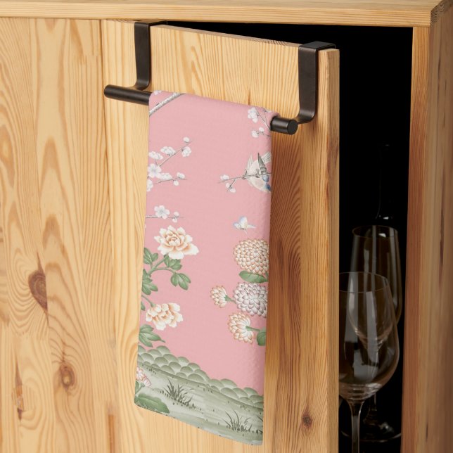 Linge De Cuisine Chinoiserie rose (Pliage en tiers)