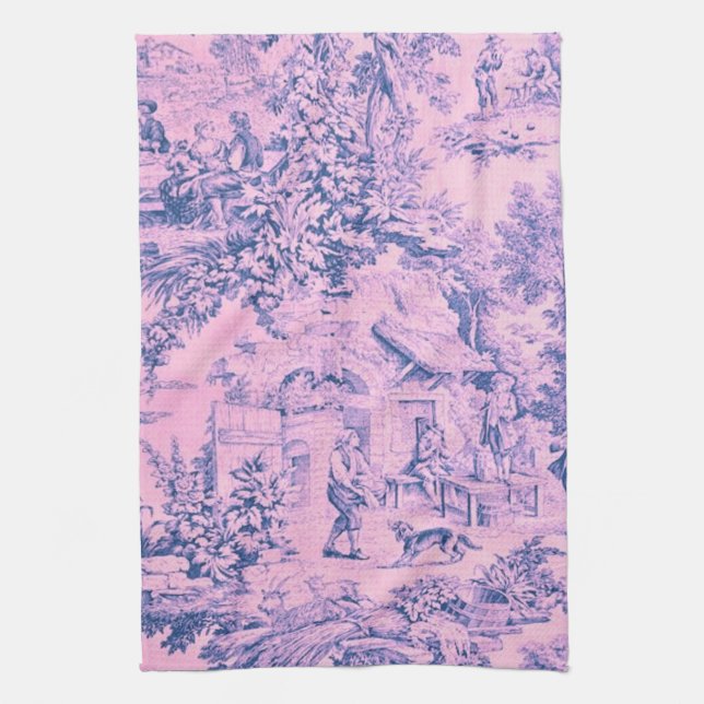 Linge De Cuisine Chinoiserie Toile Rose Française Style Rococo Rust (Vertical)