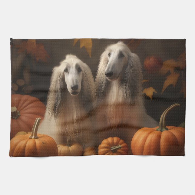 Linge De Cuisine chiot Afghan Hound Automne Délice Citrouille (Horizontal)