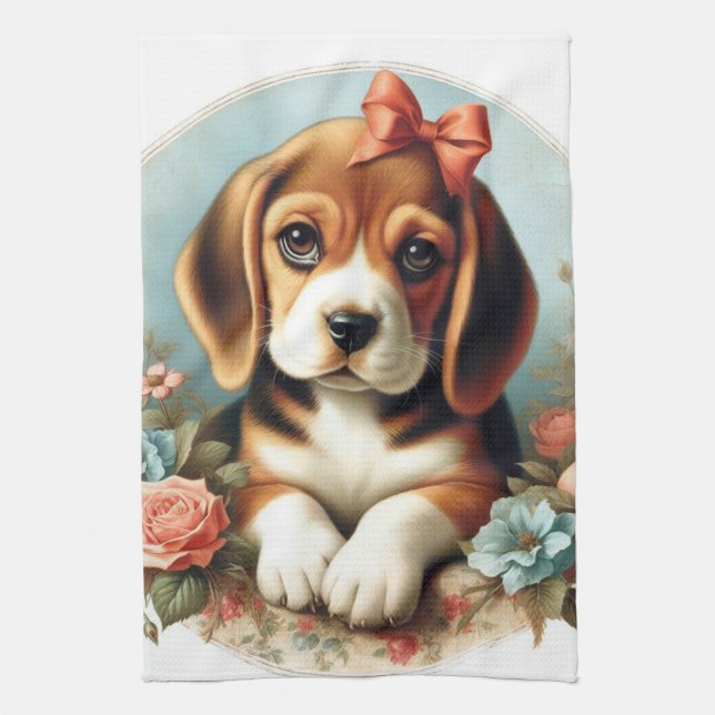 Linge De Cuisine Chiot Beagle vintage (Vertical)