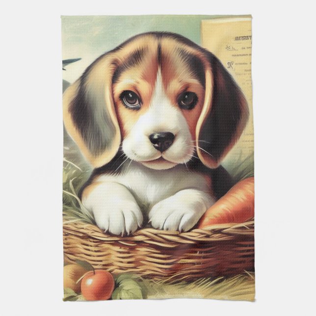Linge De Cuisine Chiot Beagle vintage (Vertical)