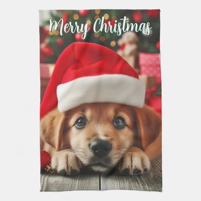 Linge De Cuisine Chiot d'assistance de père Noël (Vertical)