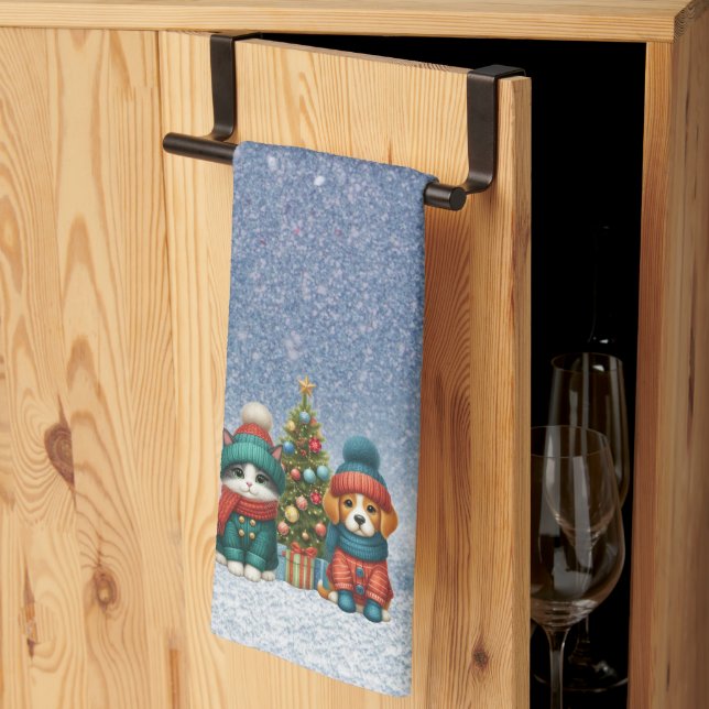Linge De Cuisine Chiot et chaton de Noël mignons (Pliage en tiers)