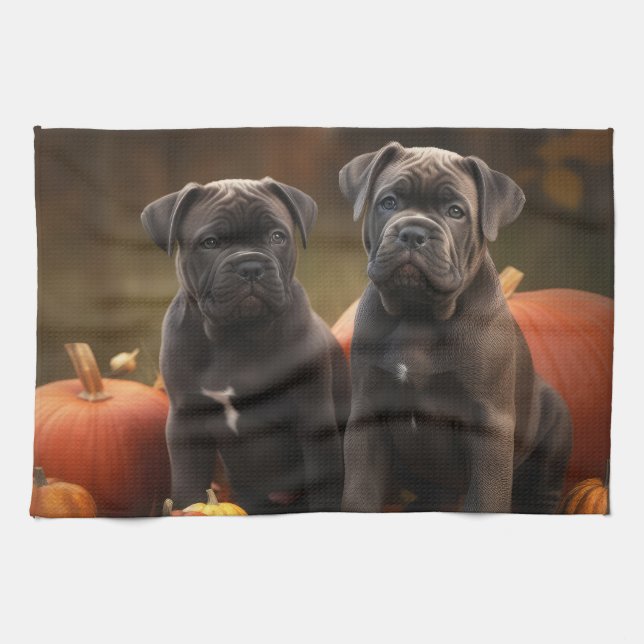 Linge De Cuisine Chiots Cane Corso Délice d'Automne Citrouille (Horizontal)
