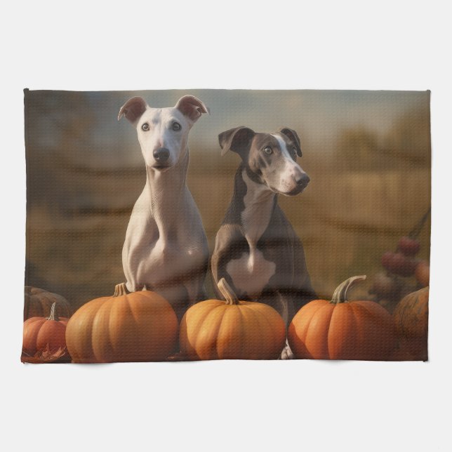Linge De Cuisine Chiots Greyhound Délice d'Automne Citrouille (Horizontal)