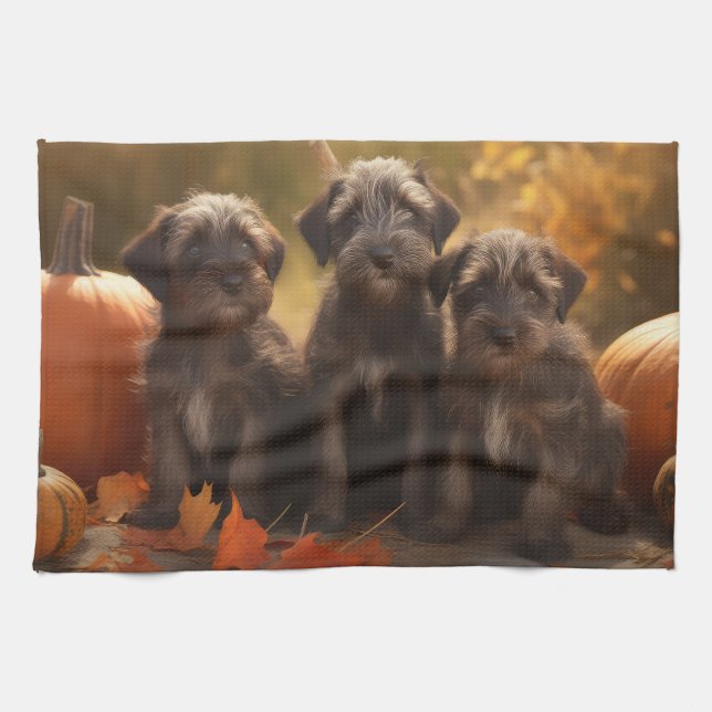 Linge De Cuisine Chiots Griffon à Poil Dur Pointer Automne (Horizontal)