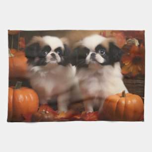 Linge De Cuisine Chiots Japanese Chin Délice d'automne Citrouille