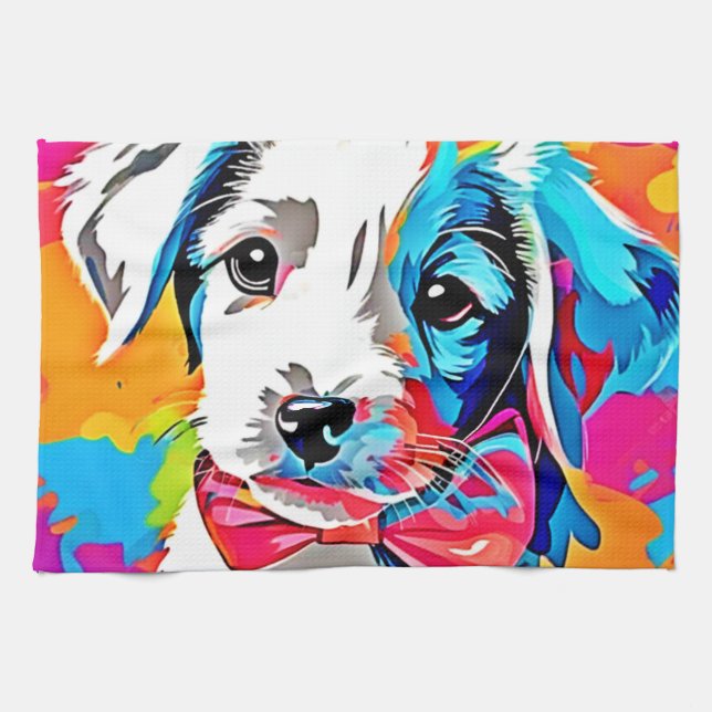 Linge De Cuisine Chiots Pop Art (Horizontal)