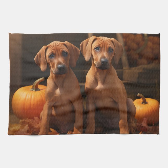 Linge De Cuisine Chiots Rhodesian Ridgeback Automne Délice Citrouil (Horizontal)