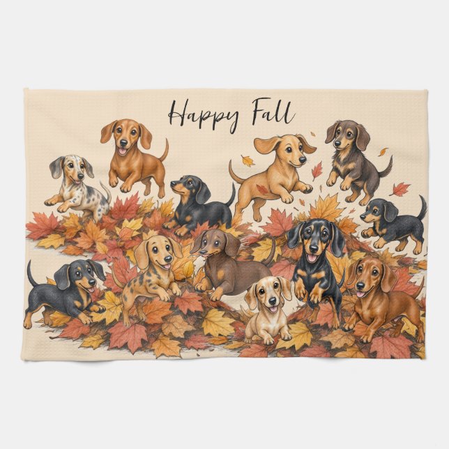 Linge De Cuisine Chiots Teckel Automne  (Horizontal)