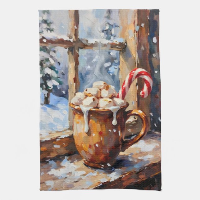 Linge De Cuisine Chocolat chaud de Noël aux marshmallows grillés  (Vertical)