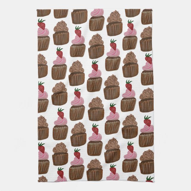 Linge De Cuisine Chocolat Cupcakes Motif d'aquarelle (Vertical)