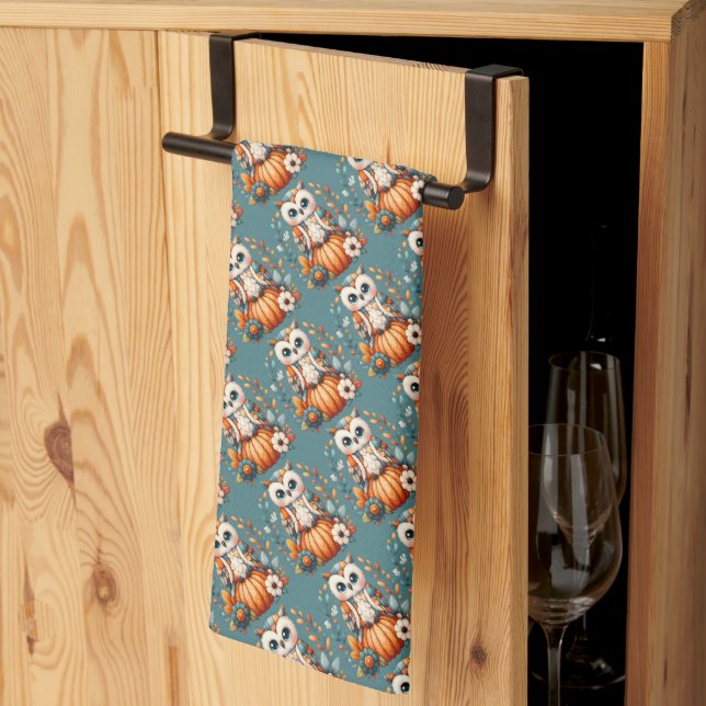 Linge De Cuisine Chouette à écaille sur Citrouille — Chouette à cot (Pliage en tiers)