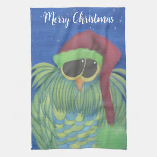 Linge De Cuisine Chouette adorable avec chapeau de Santa