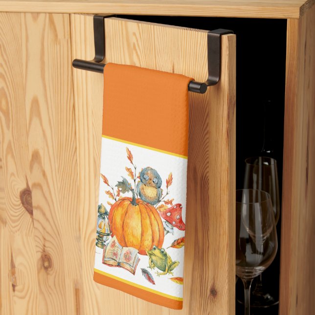 Linge De Cuisine Chouette Citrouille et grenouille (Pliage en tiers)