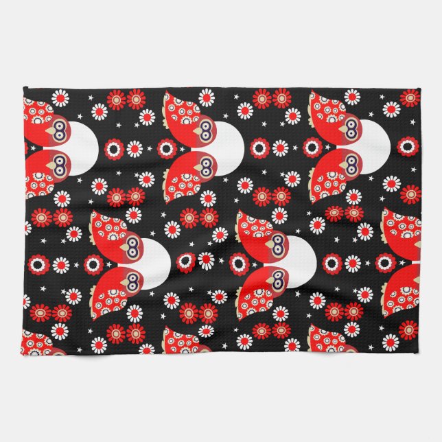 Linge De Cuisine Chouette d'art populaire (Horizontal)