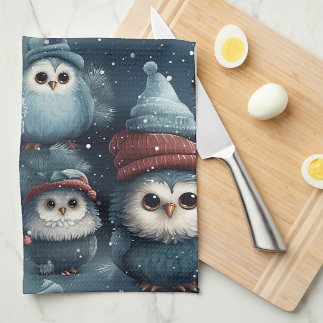 Linge De Cuisine Chouette de Noël (Quart Plié)