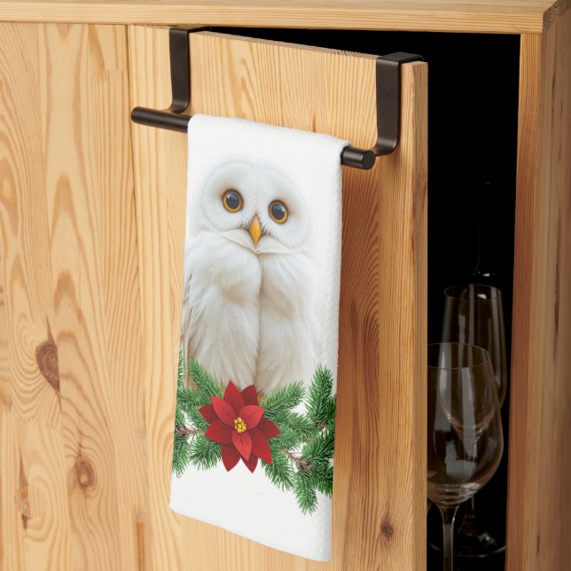 Linge De Cuisine Chouette de Noël sous la neige blanche (Pliage en tiers)