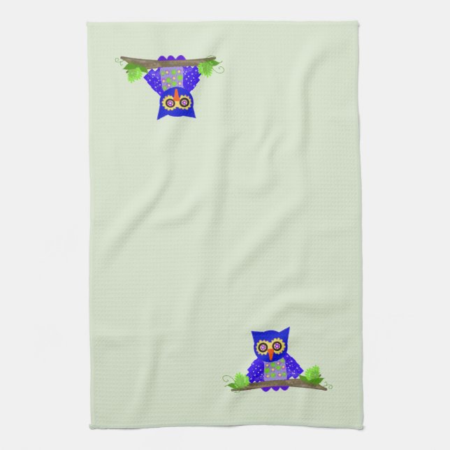 Linge De Cuisine Chouette Sage Bleue (Vertical)