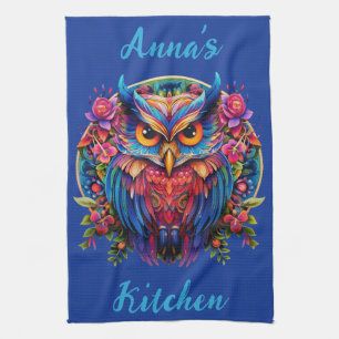 Linge De Cuisine Chouette vibrante - Boho coloré avec/ Nom personna