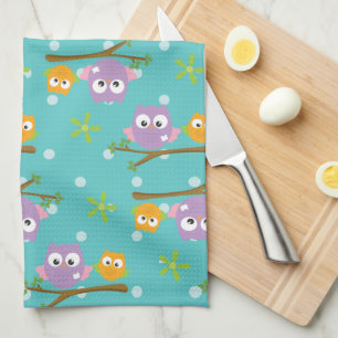 Linge De Cuisine Chouettes de style dessin animé adorables sur une 