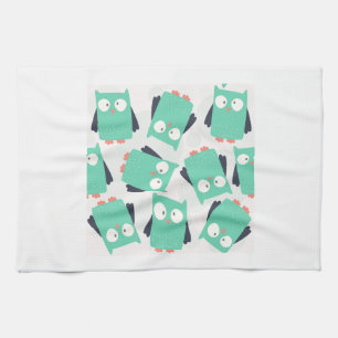 Linge De Cuisine Chouettes lunaires turquoises