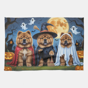 Linge De Cuisine Chow Chow Chien Citrouille Halloween drôle