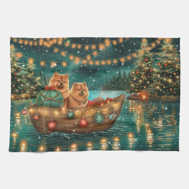 Linge De Cuisine Chow Chow Noël Festive Voyage (Horizontal)