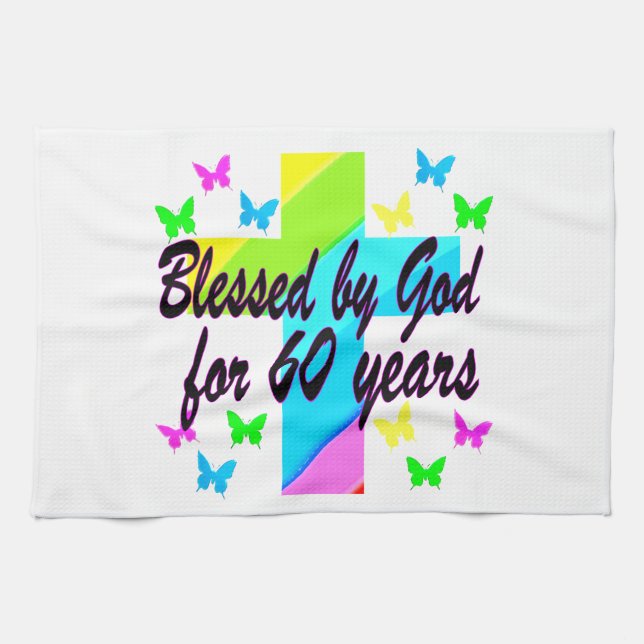 LINGE DE CUISINE CHRÉTIEN 60 ANNIVERSAIRE CROSS DESIGN (Horizontal)