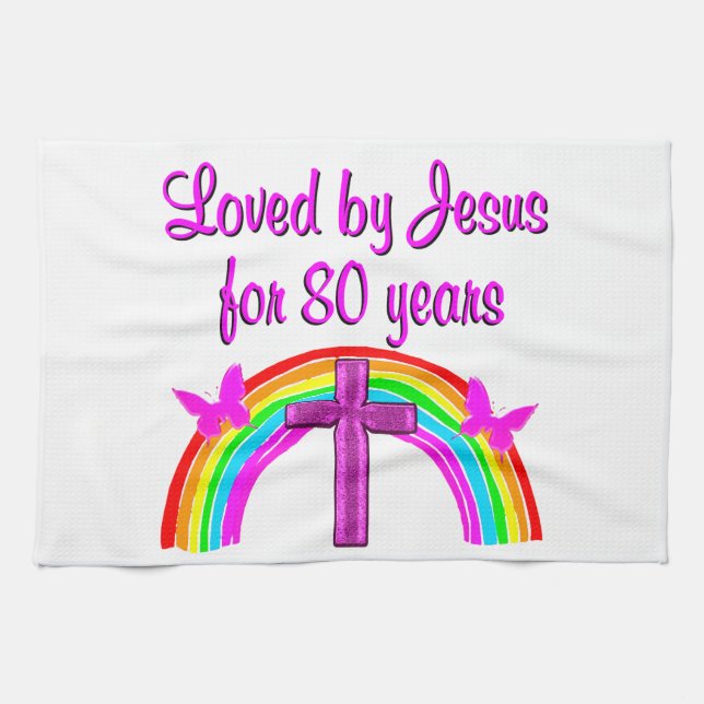 LINGE DE CUISINE CHRÉTIEN 80E ANNIVERSAIRE RAINBOW DESIGN (Horizontal)