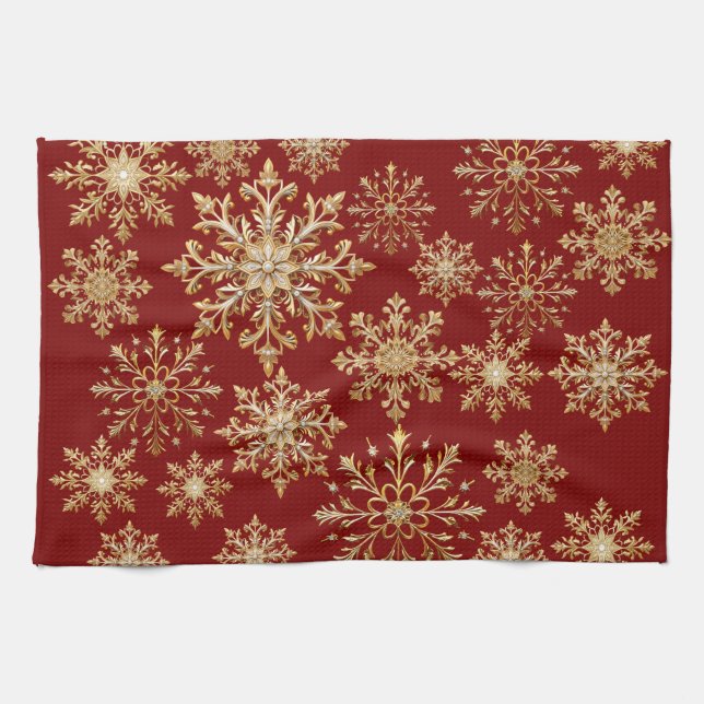 Linge De Cuisine Christams Gold and Red Snowflake  (Horizontal)