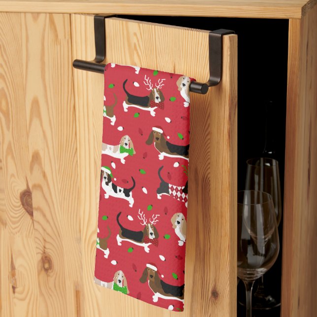 Linge De Cuisine Christmas Basset Hound (Pliage en tiers)