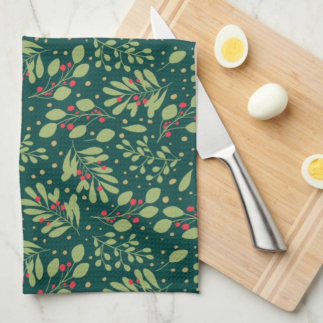 Linge De Cuisine Christmas Botanical Greenery Berry Classic (Quart Plié)