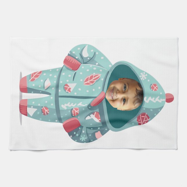 Linge De Cuisine Christmas Boy Face Personalized  (Horizontal)