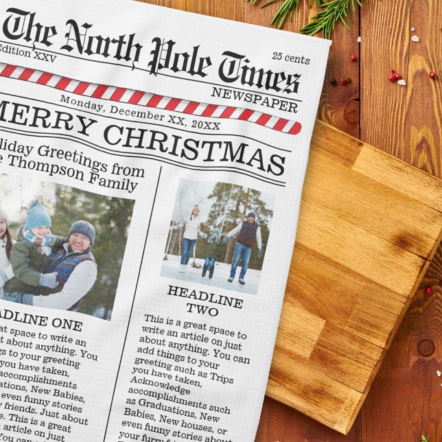 Linge De Cuisine Christmas Cute Photo Whimsical Fun Journal (Merry Christmas cute whimsical newspaper kitchen towel.)