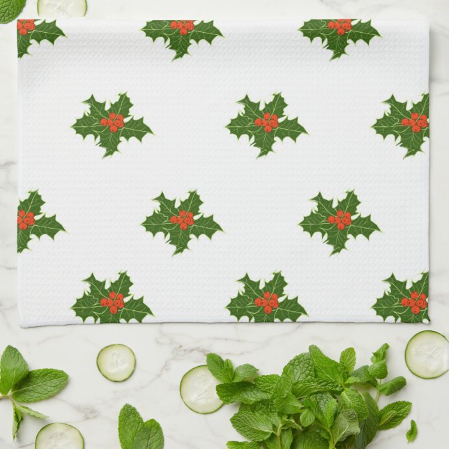Linge De Cuisine Christmas Holly Motif (Plié)