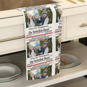 Linge De Cuisine Christmas mignon photo Whimsical Newspaper Motif