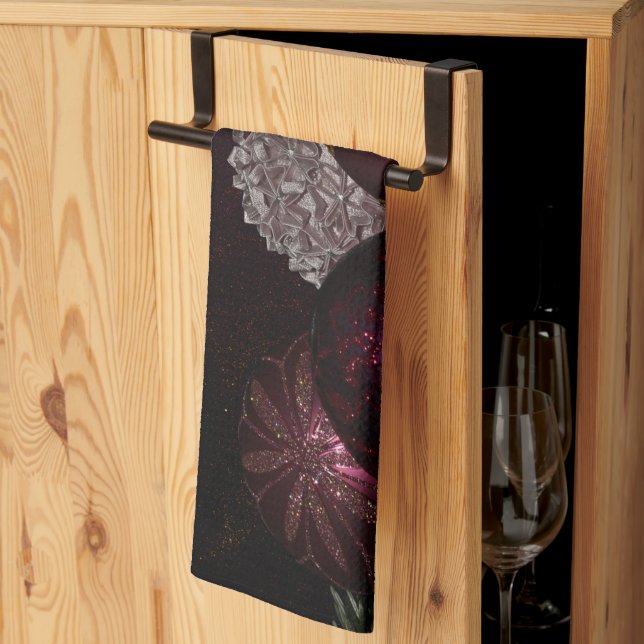 Linge De Cuisine Christmas Party Pink Ornaments Green Leaves Black (Pliage en tiers)