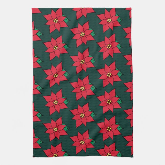 Linge De Cuisine Christmas Poinsettias Kitchen Towel (Vertical)