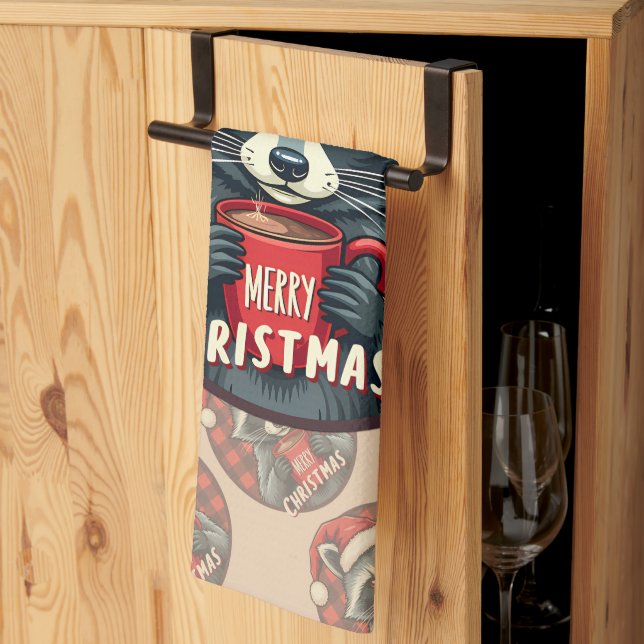 Linge De Cuisine Christmas Raccoon Cocoa Cheer (Pliage en tiers)
