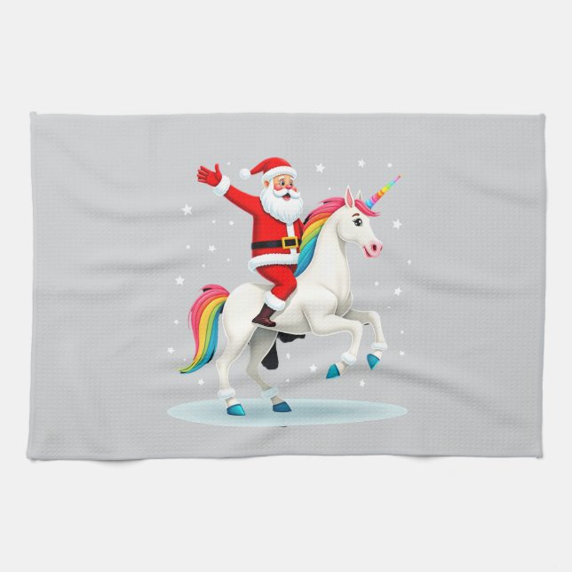 Linge De Cuisine Christmas Santa Riding Unicorn Xmas Girls Women Ra (Horizontal)