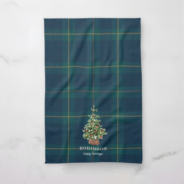 Linge De Cuisine Christmas Tree Tartan Plaid Family Name (Créateur téléchargé)