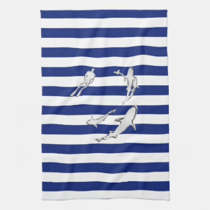 Linge De Cuisine Chrome Comme Plongeur et requins sur les rayures n