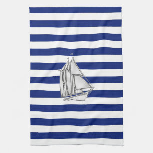 Linge De Cuisine Chrome Sailboat sur les rayures nautiques