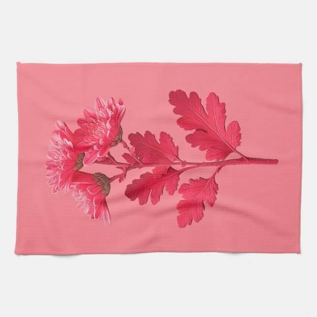 Linge De Cuisine Chrysanthème rose élégant (Horizontal)