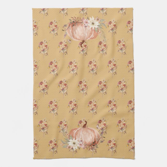 Linge De Cuisine Chute Citrouille Fleur sauvage Floral Mustard Polk (Vertical)