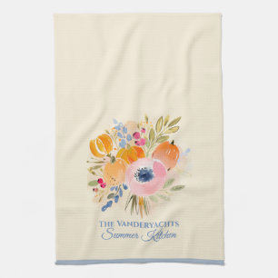Linge De Cuisine Chute de citrouille et aquarelle florale Décorat