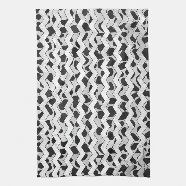 Linge De Cuisine Chvron noir et blanc dalmate (Vertical)